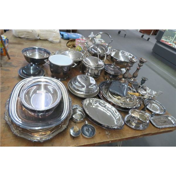 Lot of Silverplate Platters, Bowls, Candlestands