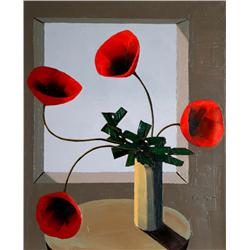 Alvaro Guillot, Pot de Fleurs Rouges a la Fenetre, Painting