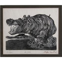Stefan Martin, Hippo, Wood Engraving