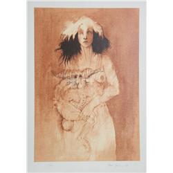 Ramon Santiago, Woman and Hare, Lithograph