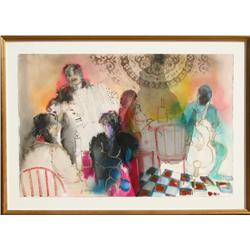 Batia Magal, Restaurant Scene, Watercolor and Pastel 