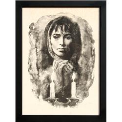 Sandu Liberman, Shabbas Candles, Lithograph