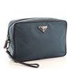 Image 1 : Prada Blue Tessuto Nylon Toiletry Large Pouch Bag