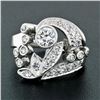 Image 2 : Fancy Antique Art Deco Platinum 1.24 ctw Diamond Flower Leaf Dinner Cocktail Rin