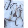 Image 3 : Tractor Seat, 2 Pick Axes, Grub Axe, Double Bladed Axe (partial handle), 2 Hay Saws, Coal Scoop, Hay