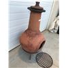 Image 3 : Huge Clay Chiminea w Metal Base, lid & 2 Screens (sm crack at bottom of opening)