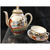 Image 2 : Beautiful Hand Painted Japanese Teapot, Cream & Sugar Bowls w lids, Teacups w Saucers (chip on 1 tea