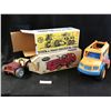 Image 1 : Tonka School Bus, Jeep Dune Buggy, Tonka Road Grader No 2510 Box & Pumper No 2820 Box