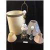 Image 1 : Brass & Glass Lamp, Wedgewood Inspired Lamp & 4 Lamp Shades