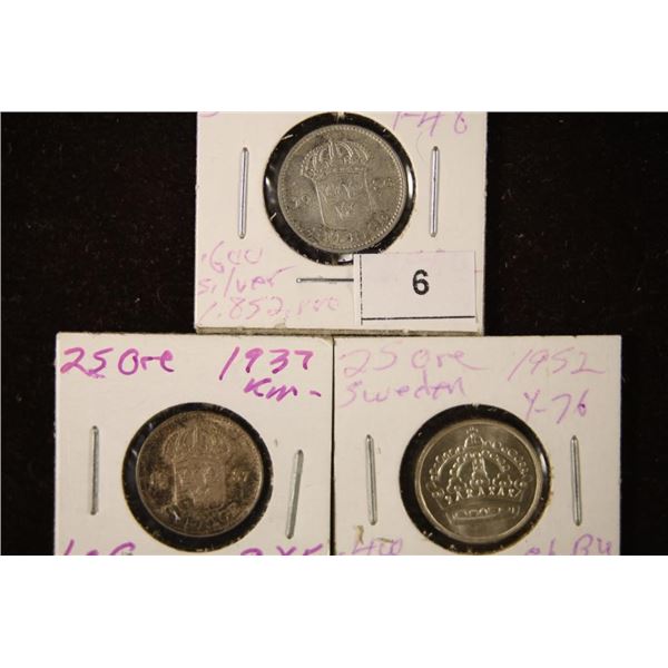 1936, 1937 & 1952 SWEDEN SILVER 25 ORE