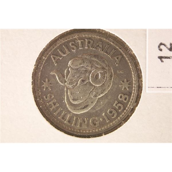 1958 AUSTRALIA SILVER SHILLING .0902 OZ. ASW