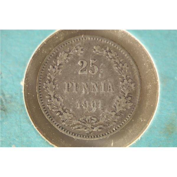 1901 FINLAND SILVER 25 PENNIA IN UNC IT'S $75.00