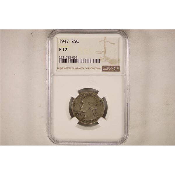 1947 WASHINGTON SILVER QUARTER NGC F12
