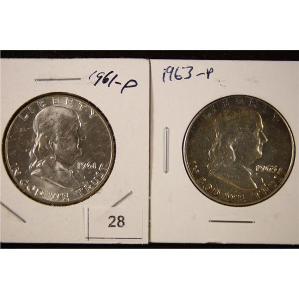 1961-P & 1963-P BRILLIANT UNC FRANKLIN HALVES