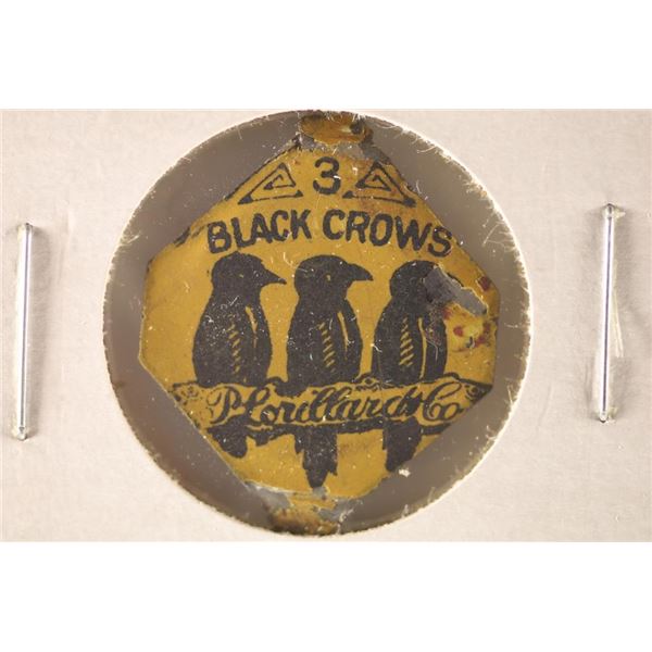 VINTAGE METAL TABACCO TAG: COLORIZED 3 BLACK CROWS
