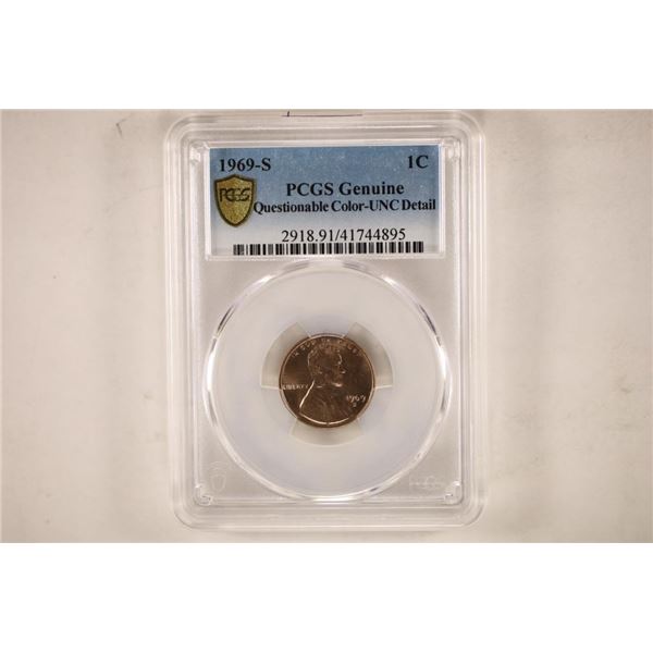 1969-S LINCOLN CENT PCGS GENUINE QUESTIONABLE