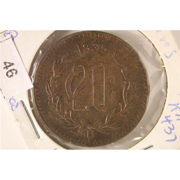 1935 MEXICO 20 CENTAVOS UNC