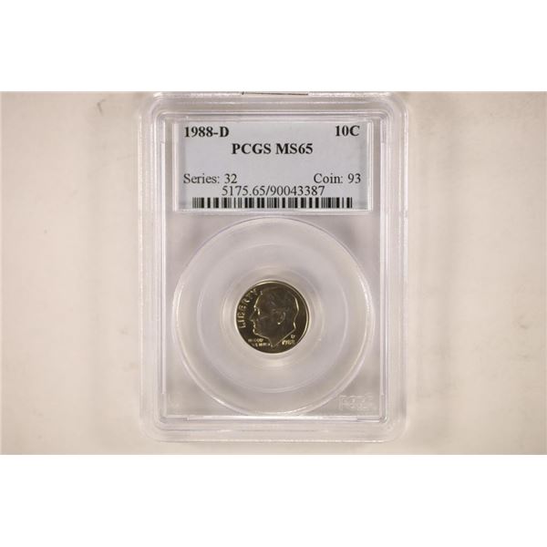 1988-D ROOSEVELT DIME PCGS MS65