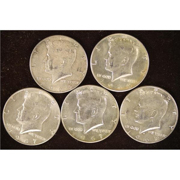 5 ASSORTED 40% SILVER  JOHN F. KENNEDY HALVES: