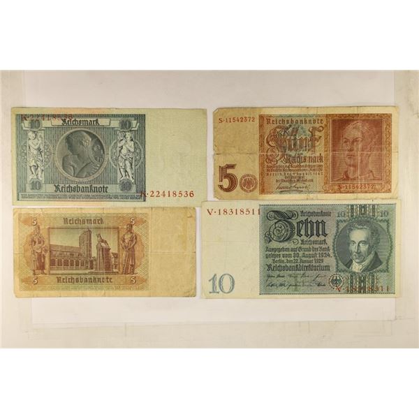 4-GERMAN BILLS: 2-1929 10 MARK & 2-1942 5 MARK