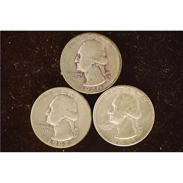 1940-S, 1942-S & 1943 WASHINGTON SILVER QUARTERS