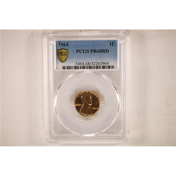 1964 LINCOLN CENT PCGS PR68RD GOLD SHIELD LABEL