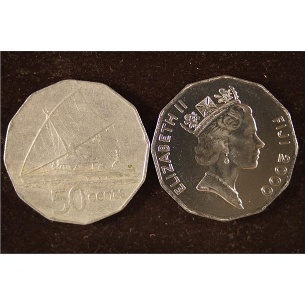 1975 & 2000 FIJI 50 CENT COINS: 2000 IS BU