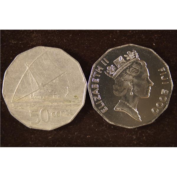 1975 & 2000 FIJI 50 CENT COINS: 2000 IS BU