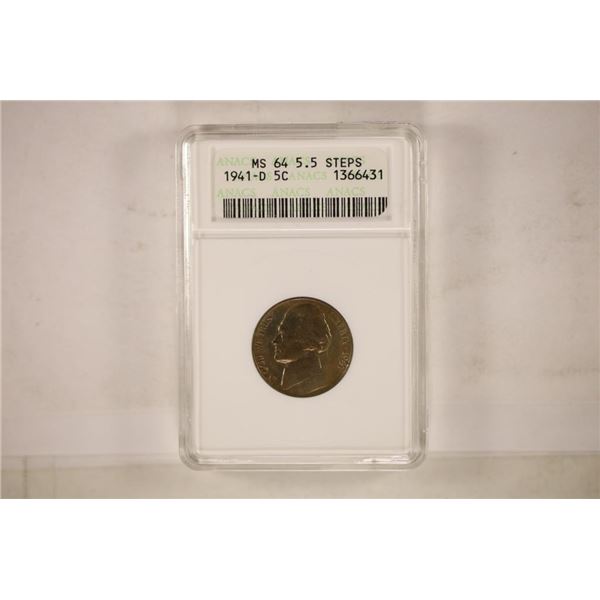 1941-D JEFFERSON NICKEL ANACS MS64 5.5 STEPS