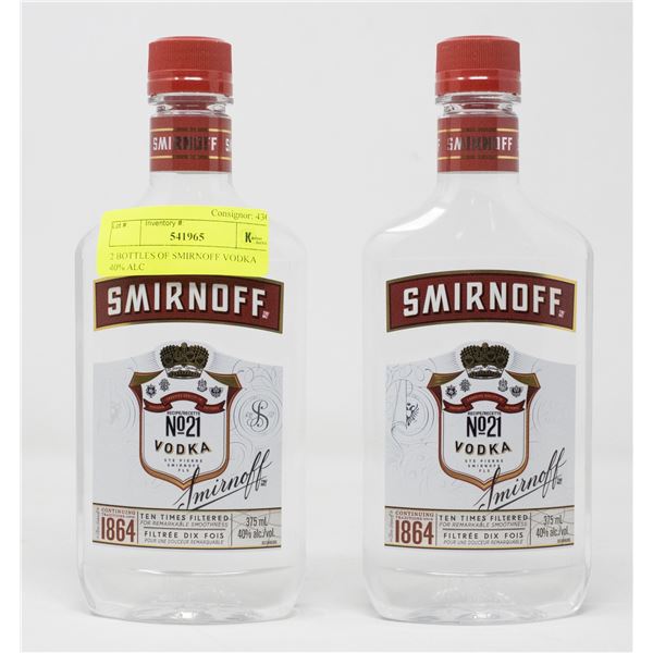2 BOTTLES OF SMIRNOFF VODKA 40% ALC