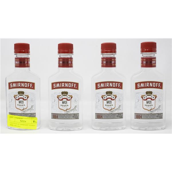 4 BOTTLES OF SMIRNOFF VODKA 200ML 40% ALC