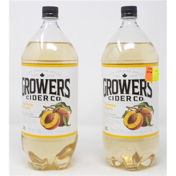 2 X 2L BOTTLES OF GROWERS CIDER CO SUMMER PEACH