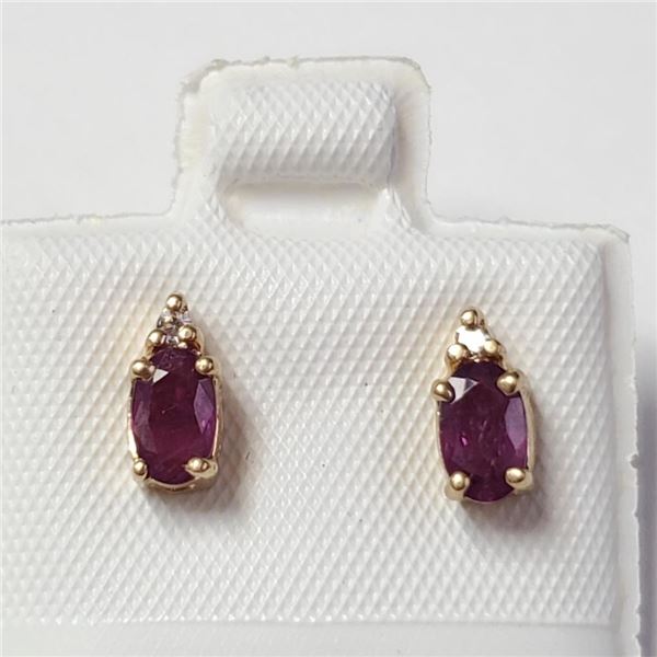 14K Yellow Gold Ruby And Diamond Earrings, Made in Canada,  Retail Value $700