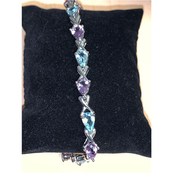 Topaz & Amethyst 10.10 Carat Pear Cut Solitaires Tennis Bracelet with Appraisal Certificate $1600.00