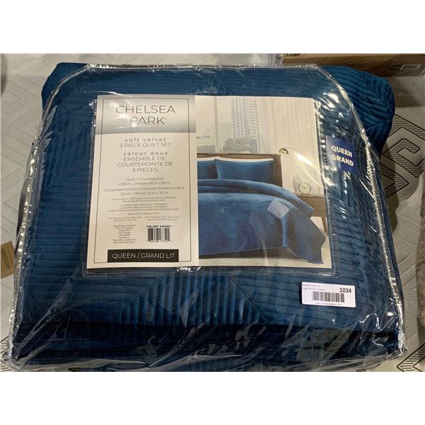 Chelsea Park Soft Velvet 3 Piece Queen Quilt Set (90in x 98in)