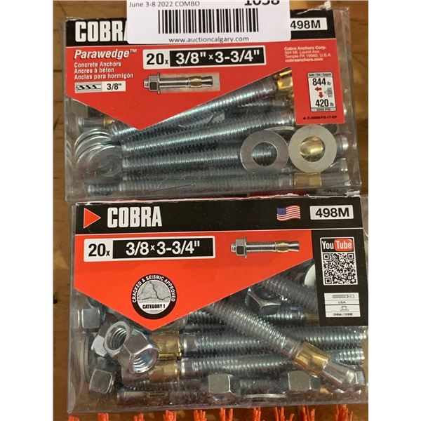 Cobra Parawedge Concrete Anchors Lot of 2x (3/8in x 20)