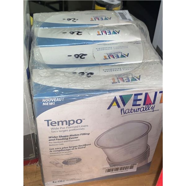New Avent Naturally Tempo Pre Formed Bottle Liners Lot of 4 x 100 Liners