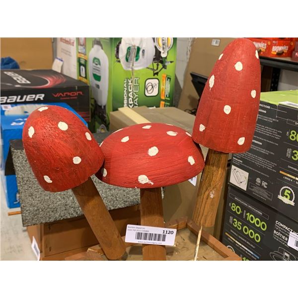 New Handmade Wooden Garden Mushrooms Lot of 3