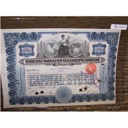 Marconi Wireless Telegraph Company $5 Shares Cert.