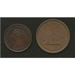 Lot of Two: New Brunswick 1843 One Penny & 1843 Half Penny