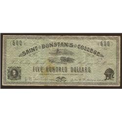 Saint Dunstan's College Currency $500 VF