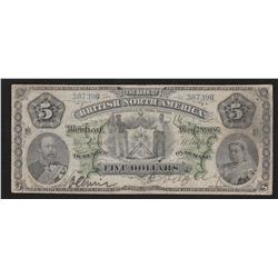 1886 British Bank of North America $5