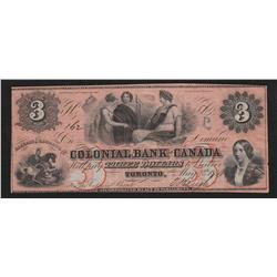 1859 Colonial Bank of Canada $3