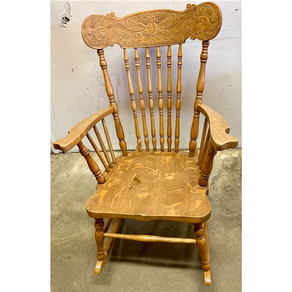 CARVED OAK ROCKING CHAIR