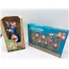 Image 1 : 3 items - set of mint in box 7 dwarfs figures / partial box of skybox trading cards & large vinyl