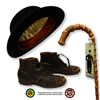 Image 1 : Charlie Chaplin Signed Worn Hat, Cane, & Shoes.