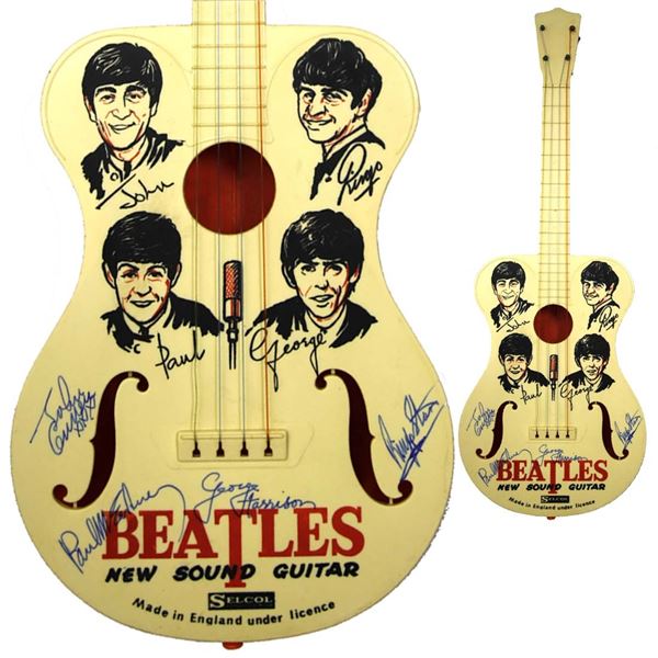 The Beatles Signed Mini Guitar