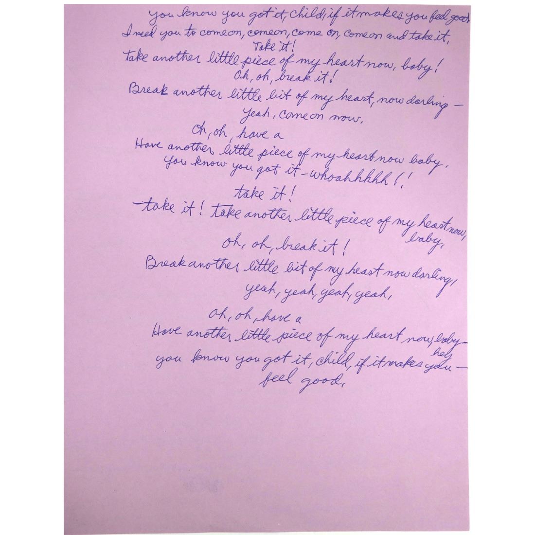 Janis Joplin Signed Lyrics Janis Joplin Signed Lyrics