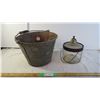 Image 1 : Vintage Gas stove fuel bottle and old fire brigade bucket