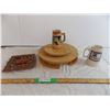 Image 1 : Wooden Lazy Susan and Old vienna cup with ceramic ashtray